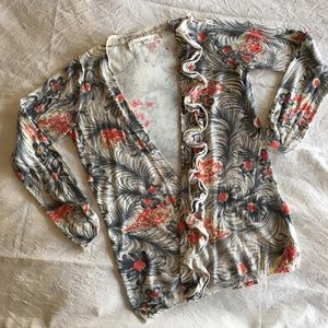 Anthropologie Floral 3/4 Sleeve Open Cardigan